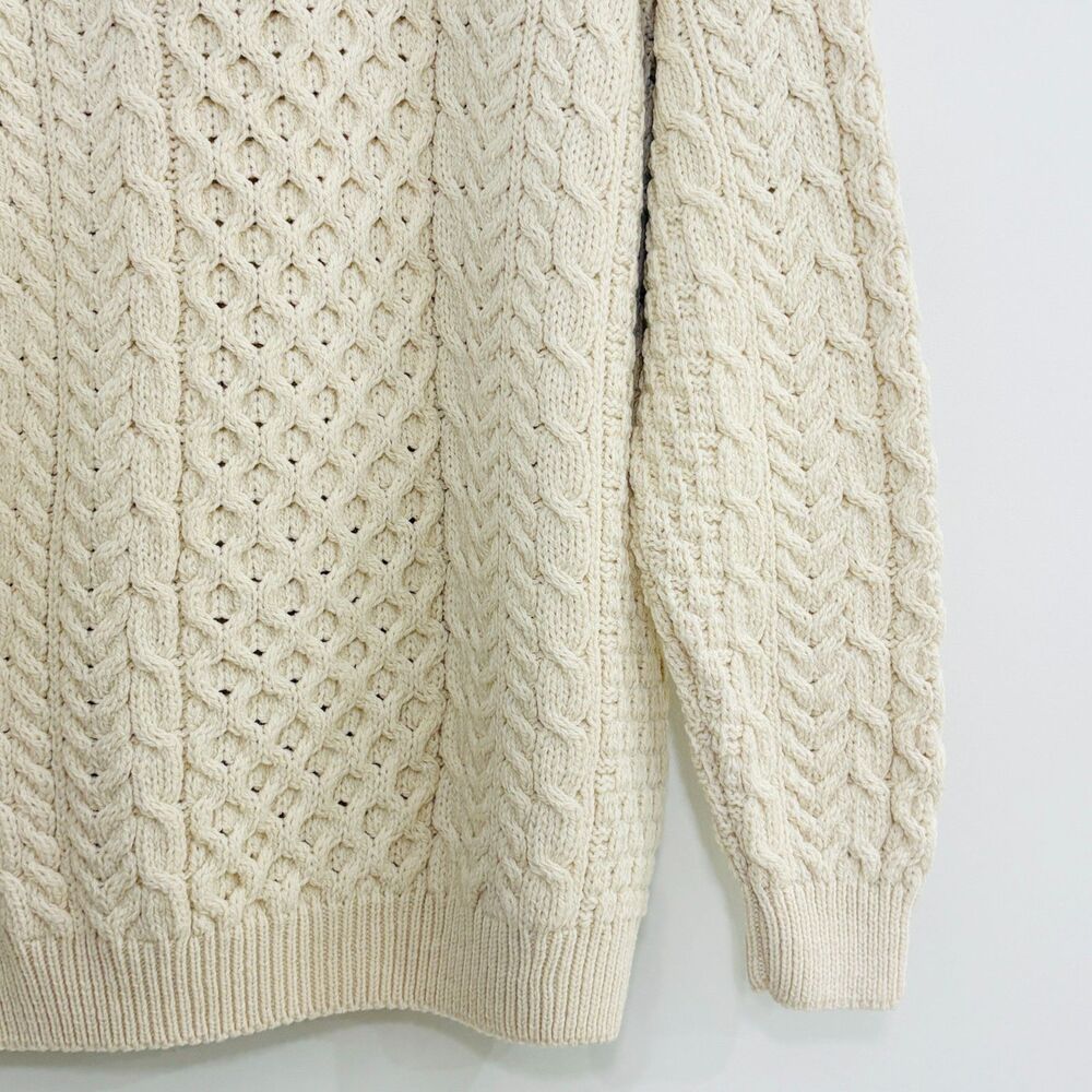 Aran Sweater Market NWT Merino Wool Fisherman Sweater Cable Knit Mens Sz L Ivory - Picture 7 of 10